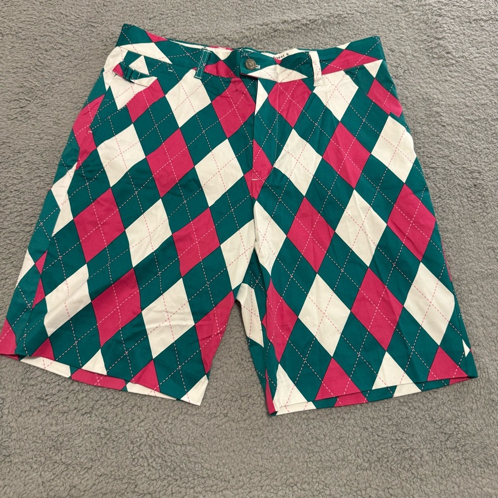 Royal & Awesome Shorts Men’s 34 Blue Arygle Bermuda Performance Lightweight Golf